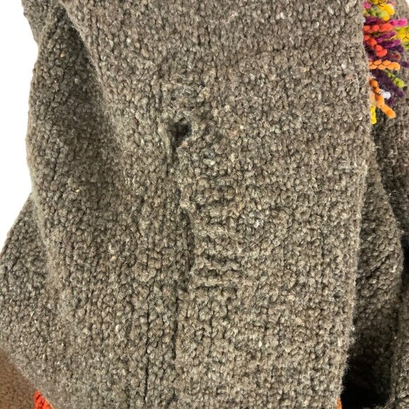 Pachamama Handmade Hoodie Cardigan Sweater Large Brown Fringed Chunky Wool - Picture 6 of 9
